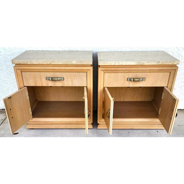 Thomasville Nightstands Blonde Marble Tops Pair For Sale - Image 10 of 12