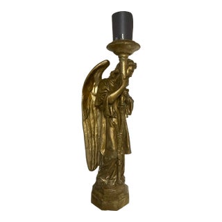 Gold Angel Candle Holder - Gilded Metal Sculpture - 31" Tall For Sale