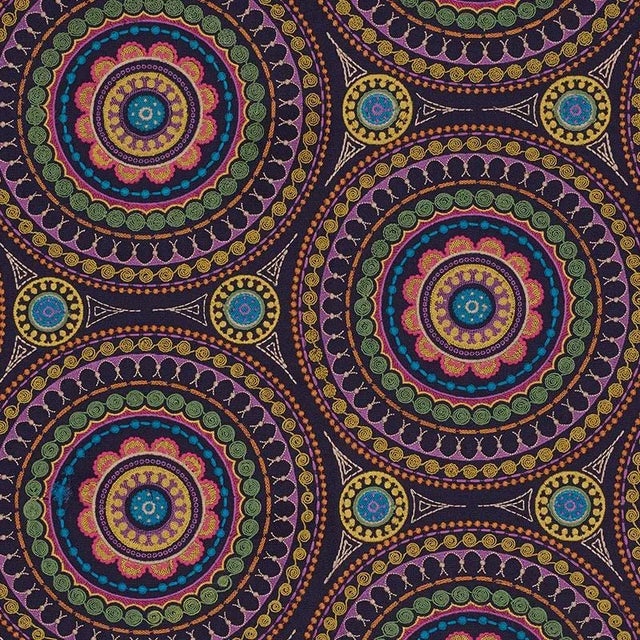 Abstract Schumacher Idris Embroidery Fabric in Navy & Multi For Sale - Image 3 of 3