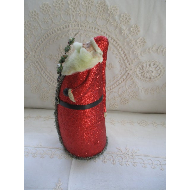 American Vintage Whimsical Christmas Red Glitter Santa Claus With Tree For Sale - Image 3 of 6
