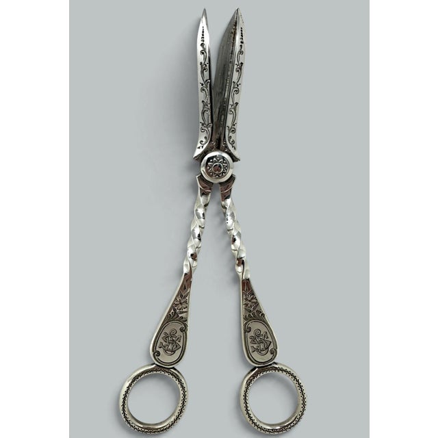 English Antique Vintage Sterling Silver Grape Scissors Shears Atkin Brothers 3.5 Ozs 1899 For Sale - Image 3 of 9