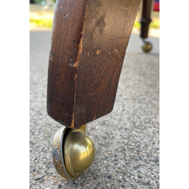 Set of Four Vintage Lewittes Tufted Sage Vinyl Club/Conference Chairs With Brass Casters For Sale - Image 17 of 17