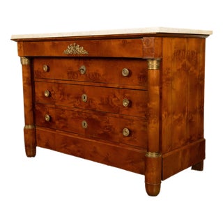 Antique 19th Century French Empire Burl Walnut Marble Ormolu Chest Drawers Commode 1810 For Sale