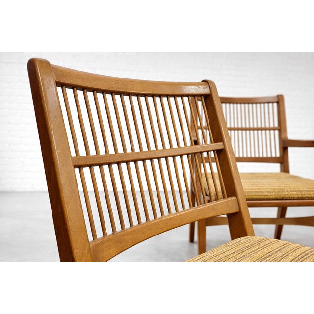 Wood Set of 4 Vintage Mid Century Modern Spindle Back Dining Chairs by Red Lion Furniture Co. For Sale - Image 7 of 8