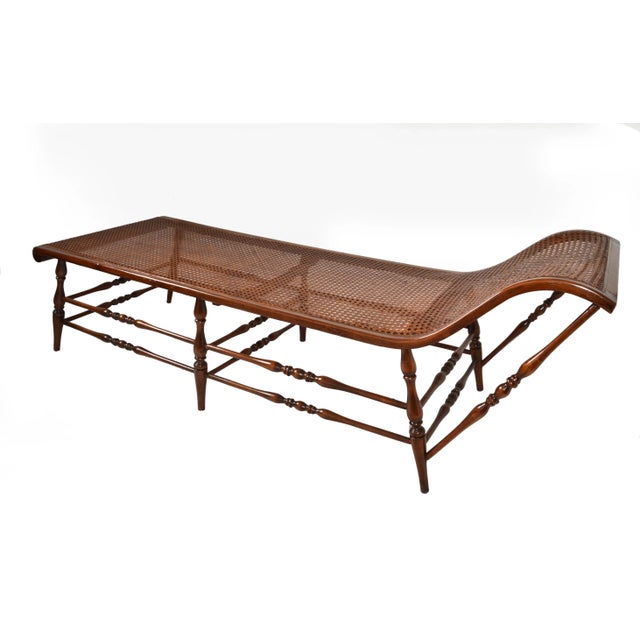 1950 refinished British Colonial handwoven Cane Chaise Lounge, Daybed or Sofa with turned Wood Frame and support...