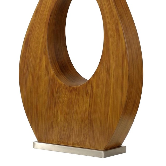 Mid Century Modern 30" Pearson Table Lamp - Pecan Wood & Brush Nickel, 3-Way Rotary Switch For Sale - Image 4 of 8