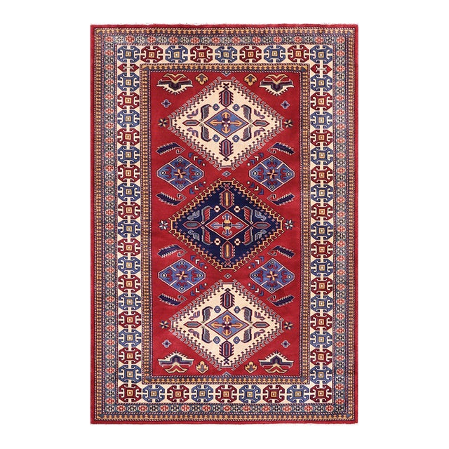 Shabby Chic Rustic Shirwan Red/Beige Wool Rug - 4'4''x6'6'' For Sale