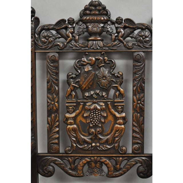 Late 19th Century Antique Italian Renaissance Carved Walnut Throne Armchair With Winged Cherubs For Sale - Image 4 of 12