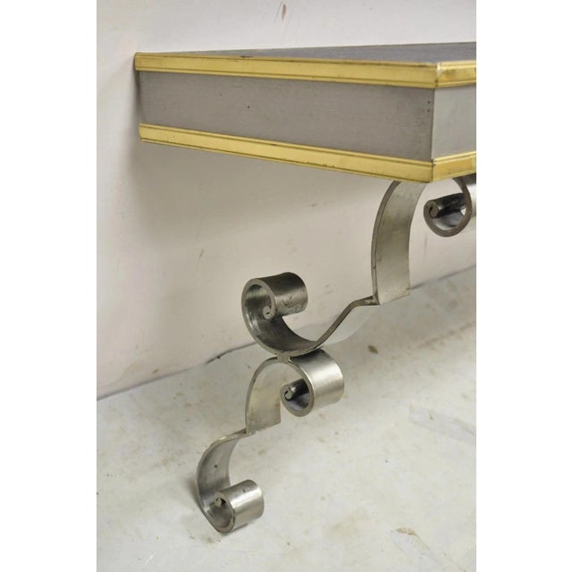 Vintage Italian Regency Steel & Brass Slate Top Wall Mounted Hall Console Table For Sale - Image 4 of 12