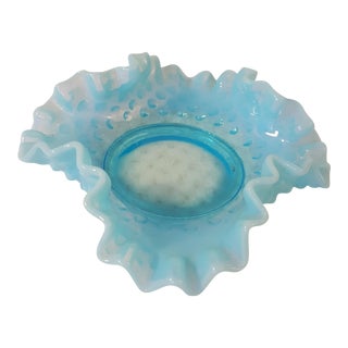 Fenton Aqua Opalescent Hobnail Bon Bon Dish For Sale