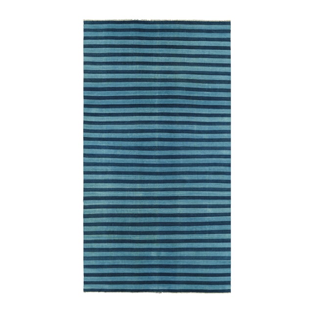 Off-white Rug & Kilim's Oversized Contemporary Dhurrie Rug in Blue Geometric Stripes - 12x16 For Sale - Image 8 of 8