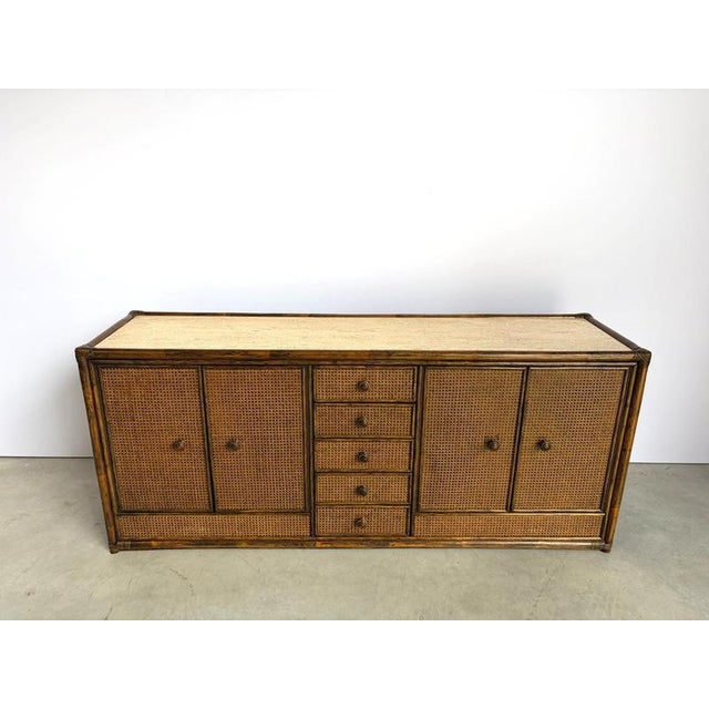 Vintage Rattan and Travertine Sideboard, 1960s For Sale - Image 4 of 13