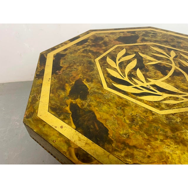 Mid-Century Octagonal Brass and Burl Veneer Coffee Table, 1970s For Sale - Image 10 of 18