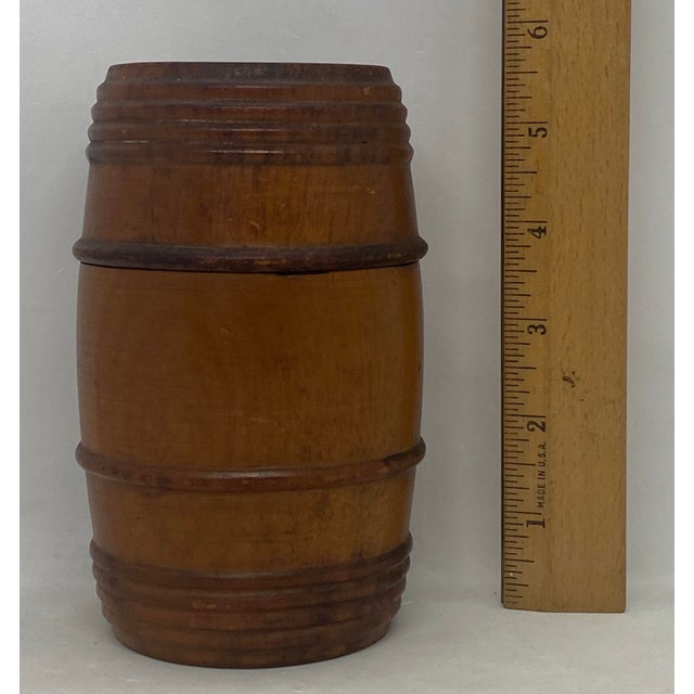 Antique Treen 19th Century English Victorian Cherry Wood Barrel String Holder For Sale - Image 10 of 12