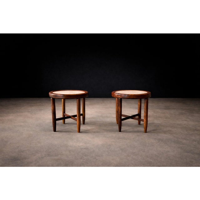 Found Collectibles Maracanã-Inspired Side Tables in Reclaimed Brazilian Rosewood and Honed Travertine For Sale - Image 10 of 15