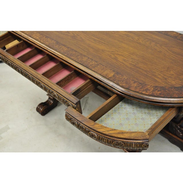 Antique Italian Renaissance Figural Carved Griffin Oak Flip Top Library Table For Sale - Image 17 of 18