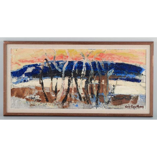 Eric Lundberg (1918-1992), a listed Swedish painter. Modernist landscape. Oil on canvas. 1960s. In perfect condition...