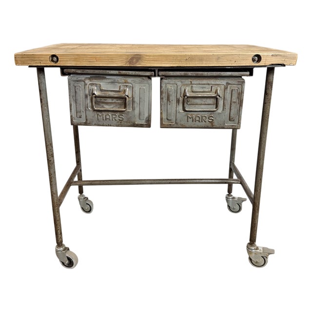 Vintage Industrial Worktable on Wheels, 1960s For Sale