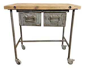 Vintage Industrial Worktable on Wheels, 1960s
