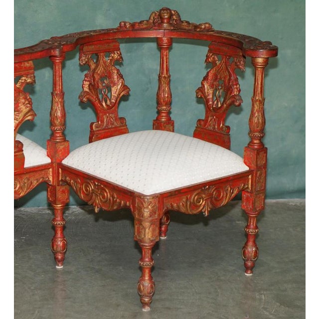 19th Century Carved Red and Gilt Tête-À-Tête Lovers Conversation Set For Sale - Image 17 of 18