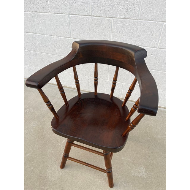 French Country Vintage Windsor Inspired Pub Style Captain’s Chair For Sale - Image 3 of 15