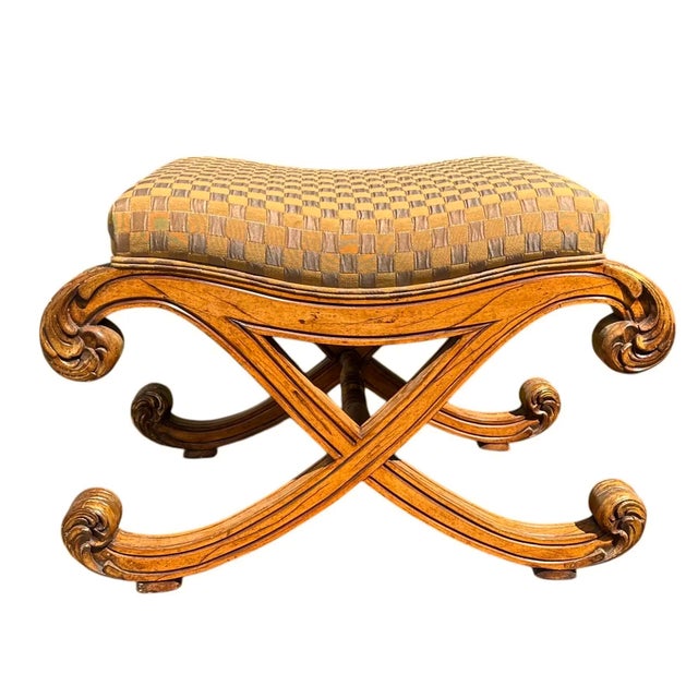 Italian 18th C Style Carved Italian Walnut X Bench Ottoman Stool For Sale - Image 3 of 5