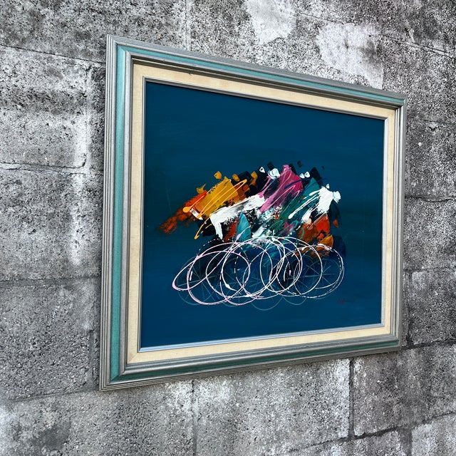 Abstract Post Modern Abstract Wall Art Painting Framed and Signed by the Artist. Circa 1980s For Sale - Image 3 of 17