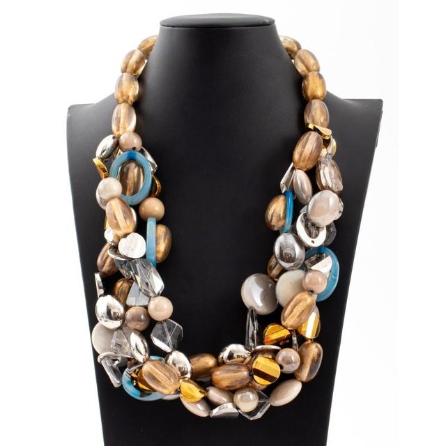 Oscar De La Renta Bead Necklace, with porcelain, resin, and glass beads, silver-tone clasp, signed on clasp. 32.75" L x...