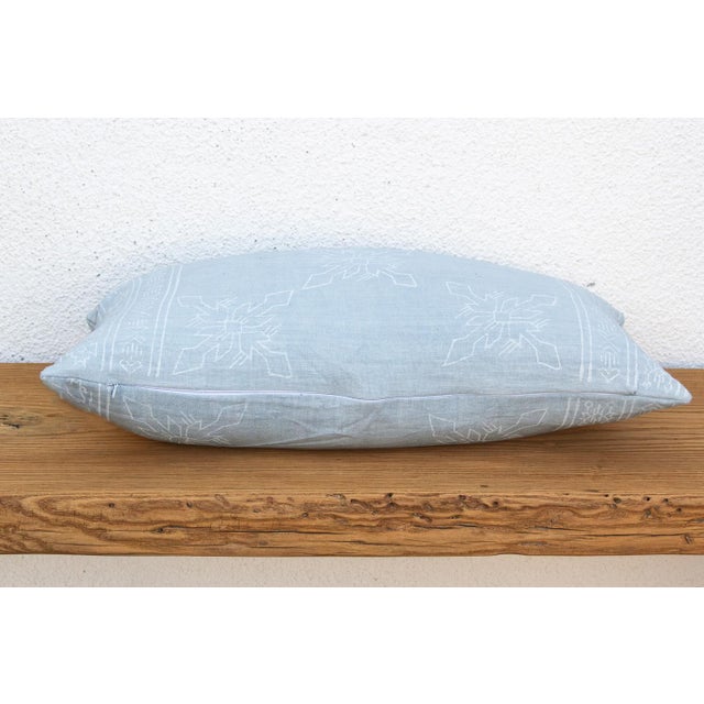 Coastal Blockprint Linen Jaipur Lumbar "Powder Blue" Pillow Cover For Sale - Image 3 of 5