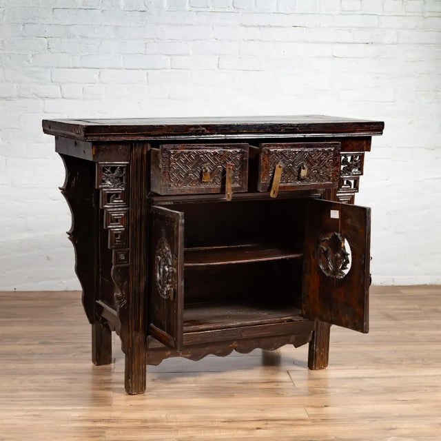 Asian Chinese Ming Dynasty Style Butterfly Cabinet with Carved Spandrels and Doors For Sale - Image 3 of 13