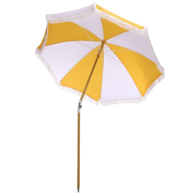 Gallo 6.5 Ft Beach Fringed Umbrella, Yellow Cabana Stripe For Sale In Philadelphia - Image 6 of 8