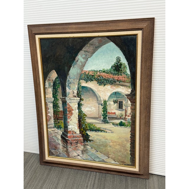 V. Eaton "Mission at San Juan Capistrano" Original Painting, Framed For Sale - Image 9 of 12