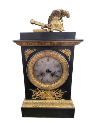 19th Century Clock with Warrior Helmet in Bronze