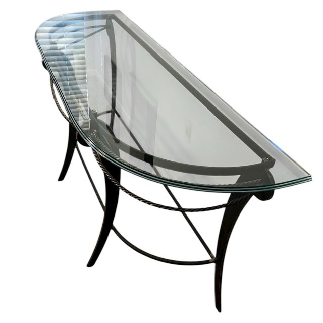 Metal Vintage Rope Twist Glass & Metal Console Table For Sale - Image 7 of 10