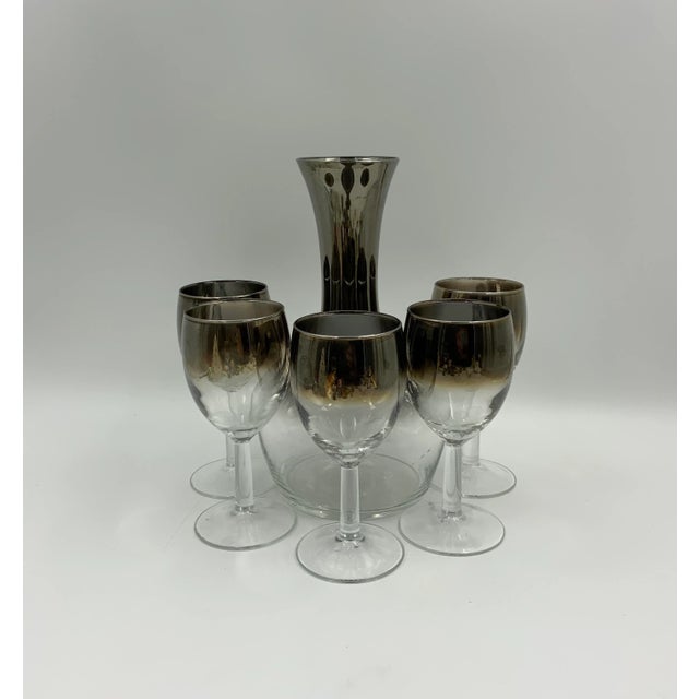 Dorothy Draper Vintage Dorothy Thorpe Silver Fade Carafe & Stem Wine Glasses- 7 Pieces For Sale - Image 4 of 12