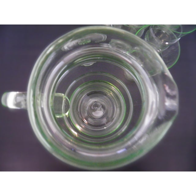 Antique Art Deco Dunbar Green Uranium Glass Pitcher 6 Tumblers Large 8pc Set For Sale - Image 14 of 18