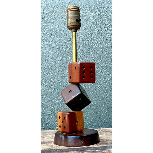 Mid-Century Modern Vintage Wood Dice Desk Lamp For Sale - Image 3 of 12