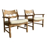 Vintage Danish Razorblade Oak Lounge Chairs by Henning Kjærnulf, 1960s, Set of 2 For Sale