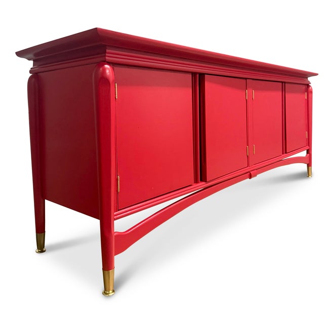 Mid-Century Modern Vintage Sideboard Reimagined in a Rich Scarlett For Sale - Image 3 of 8