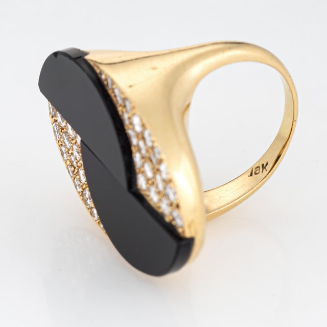 70s Vintage Onyx Diamond Large Cocktail Ring 18k Yellow Gold 7.25 Oval Jewelry For Sale In Los Angeles - Image 6 of 6