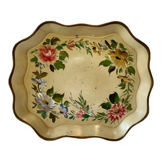 1940's French Country Floral Tole Metal Tray For Sale