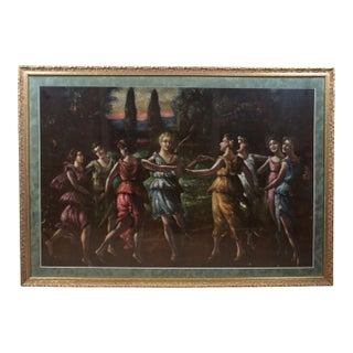 Early 20th Century "Dance of Apollo with Muses" Grand Tour Figurative Oil Painting, Framed For Sale