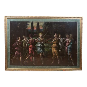 Early 20th Century "Dance of Apollo with Muses" Grand Tour Figurative Oil Painting, Framed
