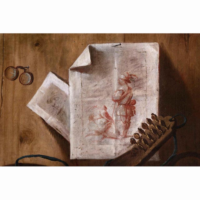 Trompe l'Oeil Still Lifes, 18th Century, Oil on Canvases, Set of 2 For Sale - Image 9 of 16