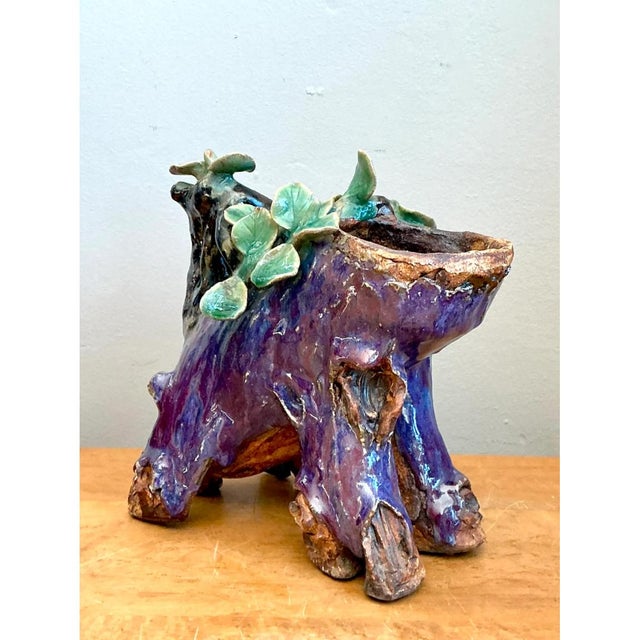 Vintage Sinwah Pottery Faux Bois Cache Pot For Sale In West Palm - Image 6 of 12