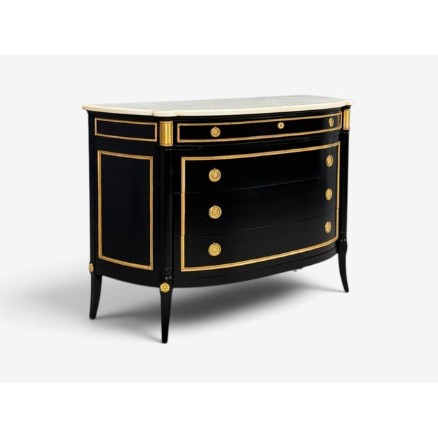 Wood Maison Jansen Style, Louis XVI Bow Front Chest, Ebonized Wood, France, 1900s For Sale - Image 7 of 17