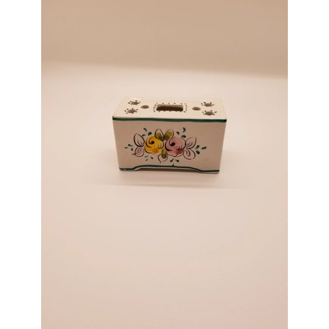 1980s Portuguese Pottery Stem Vase With Handpainted Flowers For Sale - Image 5 of 5