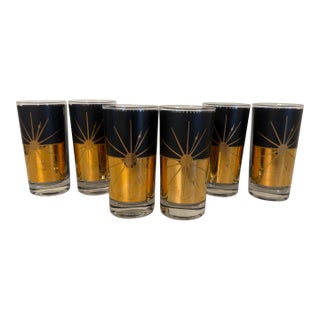 1950s HTF William Meier Glass Company Starburst Highball Glasses - Set of Six For Sale