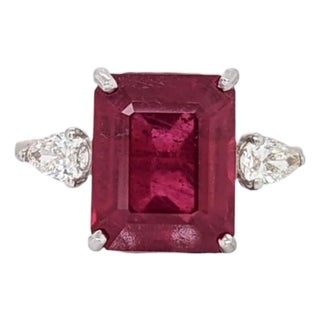 5.9ct Statement Ruby Ring With Diamond Accents: Solid 14k Gold, Emerald Cut, Size 6.75 For Sale