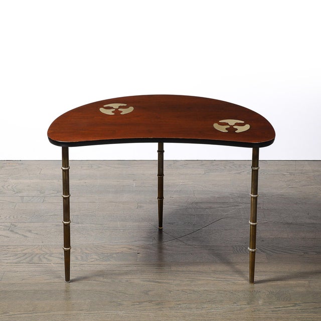 1970s Mid-Century Walnut & Brass Bow-Front Table With Organic Detailing by Mastercraft For Sale - Image 5 of 12